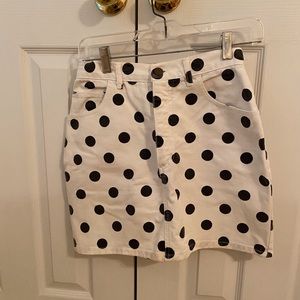 80s Guess white denim black polka-a-dot skirt